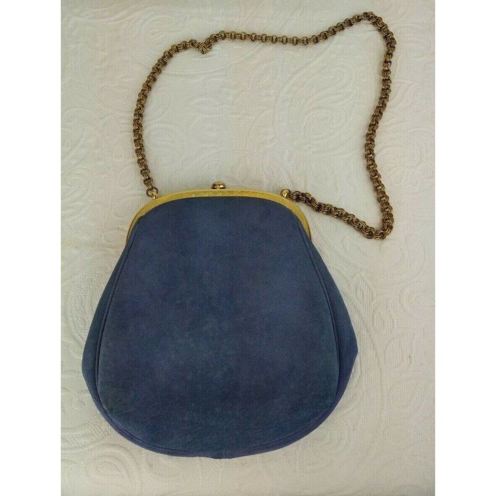 Darling Vintage Blue Leather Morris Moskowitz handbag W/ Chain Kiss Lock Classy